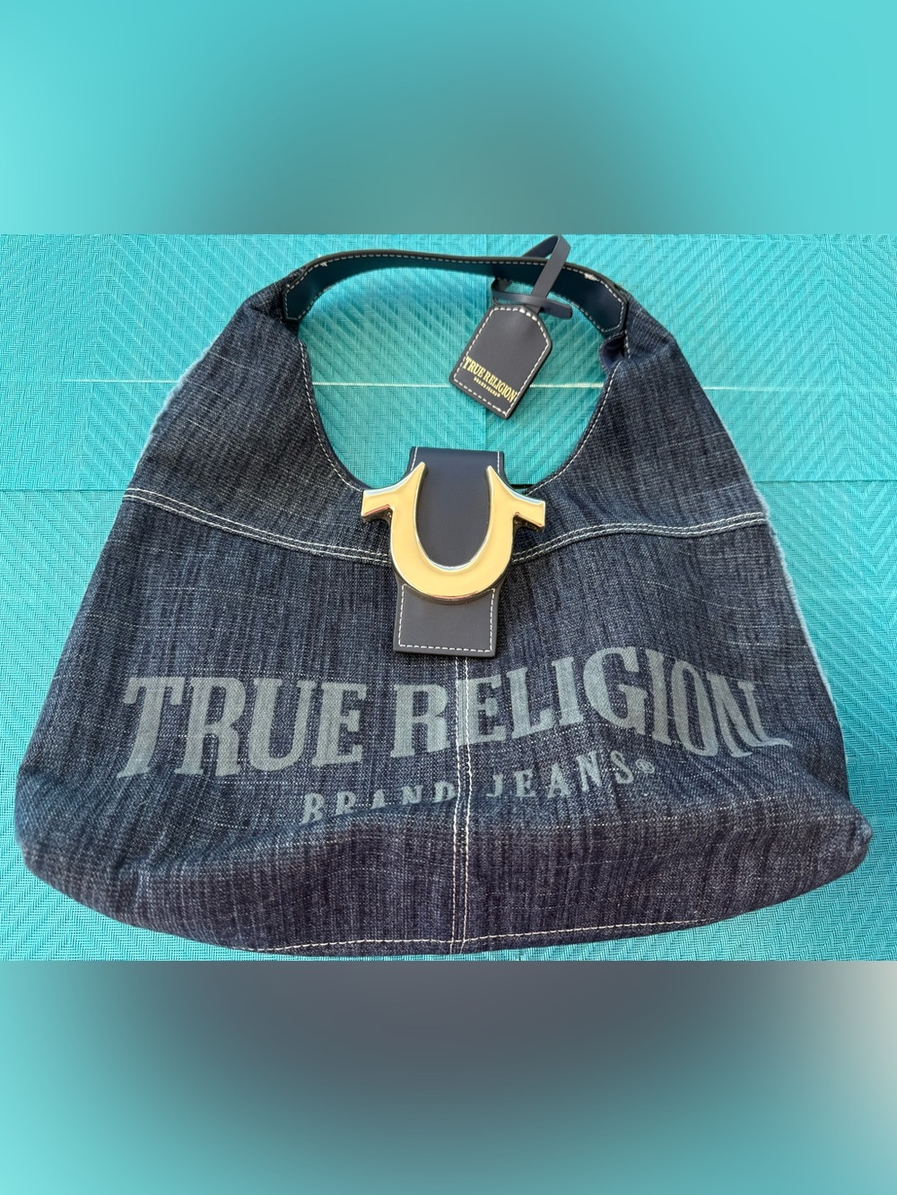 True Religion Denim Tote with Gold Hardware
